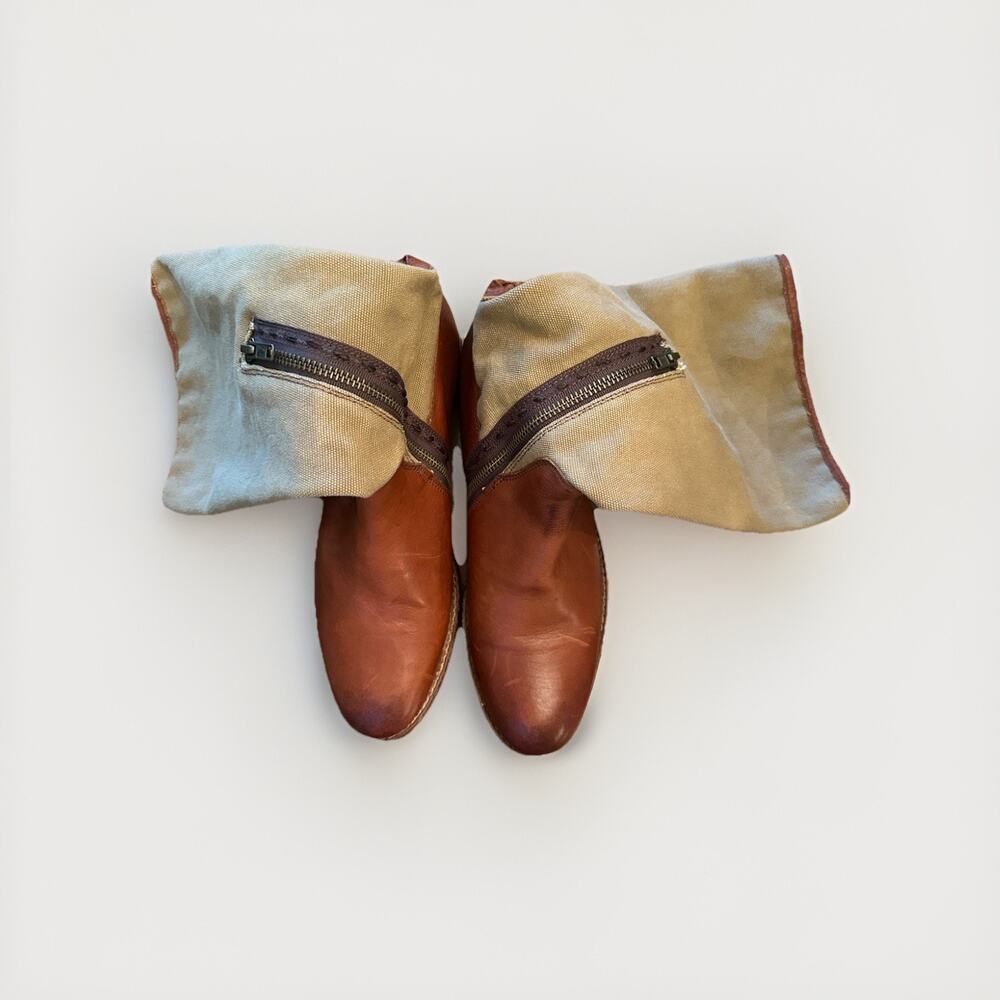 Frye Boots Leather And Canvas- Very Cool Boots- Sz 9